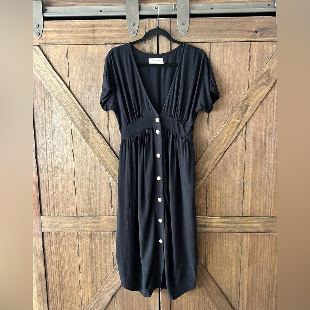 The Normal Brand Deep V Button Thru Midi Dress Black Size Small NWT - Picture 4 of 10